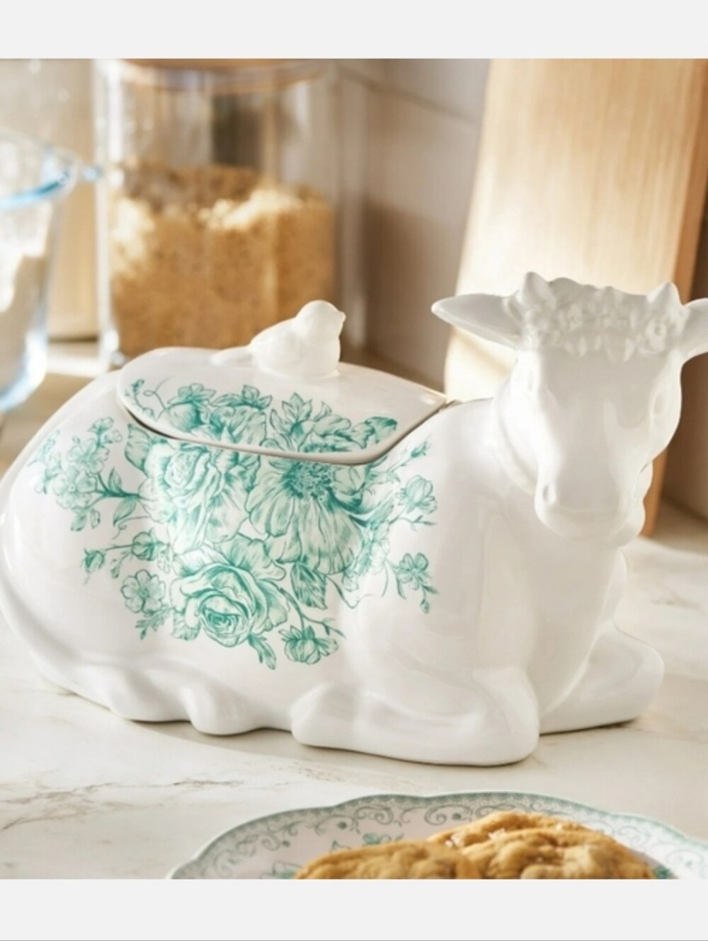 💕 2025 Pioneer Woman Agatha Green Floral Cow Cookie Jar